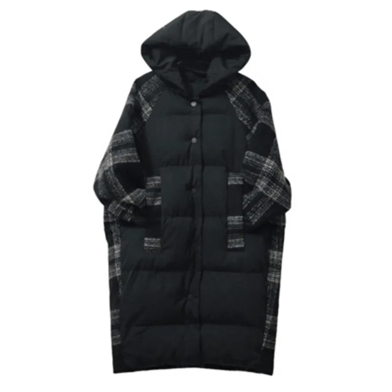 Большой размер женская зимняя хлопковая куртка с капюшоном пальто Модная свободная теплая клетчатая длинная парка Верхняя одежда Повседневная Женская куртка XA48 - Цвет: black white plaid