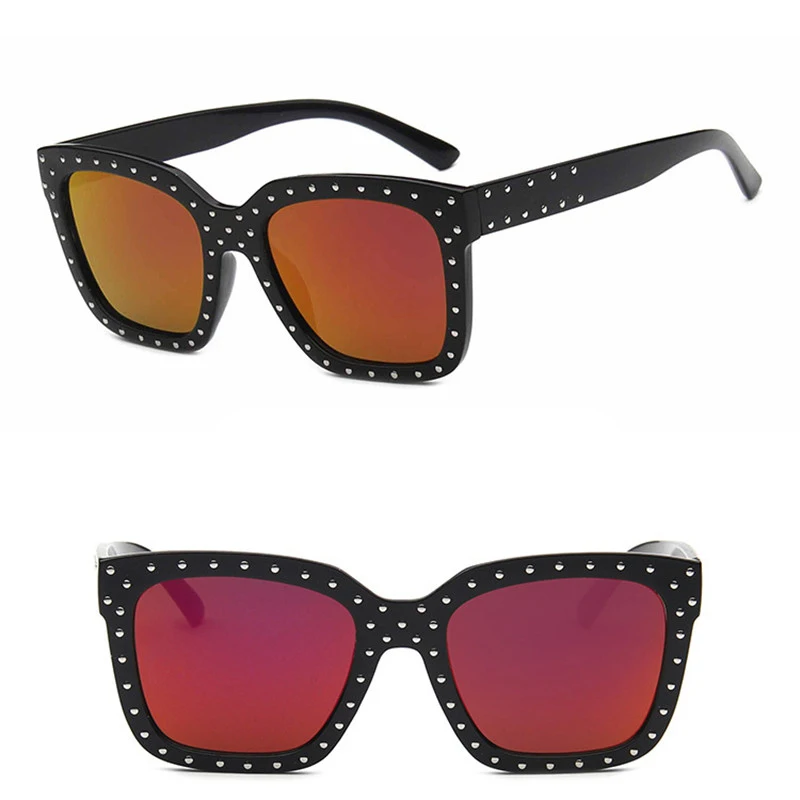 LeonLion классические большие рамки солнечные очки с заклепками женские уличные солнцезащитные очки для шоппинга брендовые дизайнерские UV400 Oculos De Sol UV400 - Цвет линз: Red
