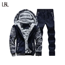 Tracksuit Men Camouflage Army Casual Hooded Warm Sweatshirt Male Winter Thick Inner Fleece 2PC Jacket+Pant Men Moleton Masculino