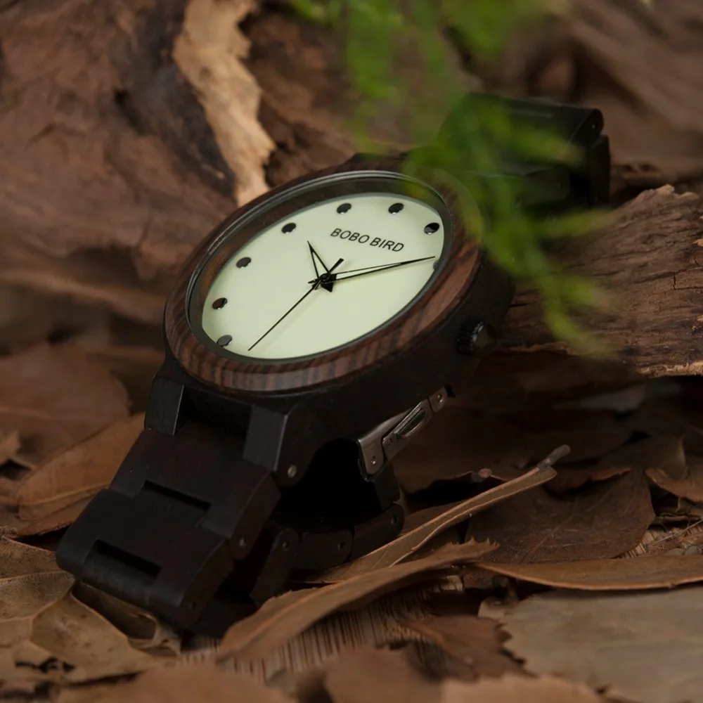 BOBO BIRD L-P04 Luminous Dial Face Men Cool Wooden Watches with Zebra Ebony Wood Strap Drop Shipping Relogio Masculino