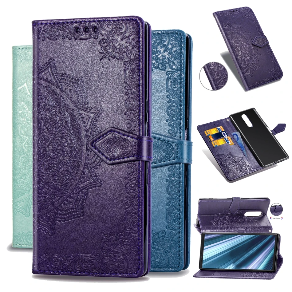 Для sony XZ3 ultra Xperia 10 плюс XZ4 чехол 3D тиснение мандала цветок кожаный Стенд folio Флип