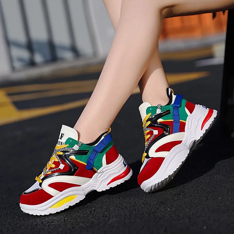

Women Running Shoes Cushioning Breathable Mesh Height Increasing 6CM INS Ulzza Harajuku Sneakers Outdoor Flats Walking Shoes