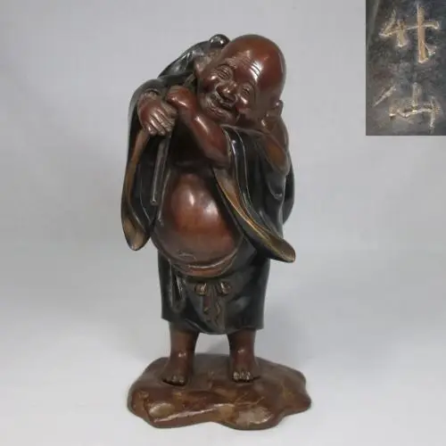 

shitou 002208 Japanese quality copper fortune god Budai HOTEI statue TOKYO-DOKI. discount 30% (C0324)