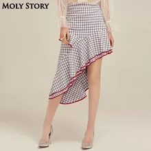 Супер! Новые модные Винтаж Нерегулярные плед Юбки для женщин Высокая Талия рюшами Юбки для женщин Юп роковой Faldas Mujer