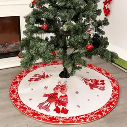 Юбка с рождественской елкой фартуки с красным принтом, нетканые Рождественские Елочные нижние украшения, юбки с елкой 120 см для дома