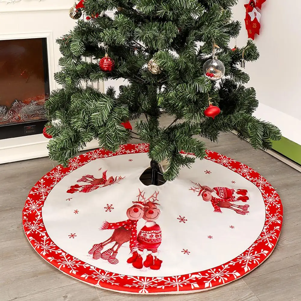 

Christmas Tree Skirt Aprons Red Printed Non-Woven Christmas Tree Bottom Decoration Tree Skirts 120CM for Home Xmas Tree