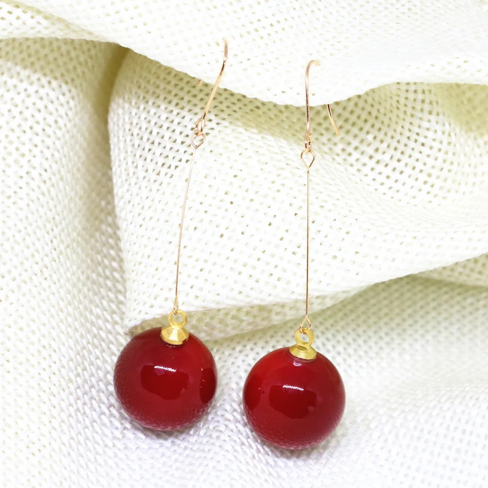 

High quality drop earirings women gold-color imitation red coral beads 14mm long Bohemian pierced dangle eardrop B1782