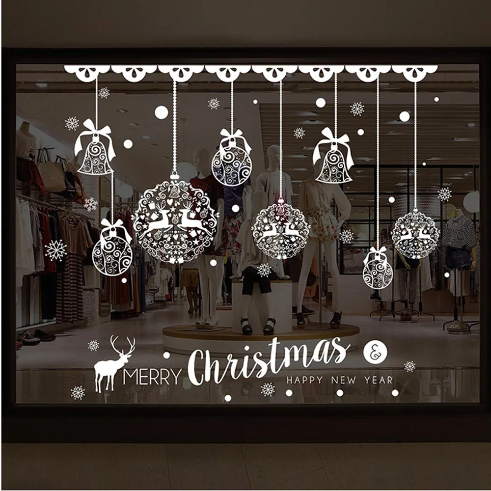 

2019 New merry christmas Shop window wall stickers Background Wall Decoration Removable Xmas Bells Deer Decals new year O28 #35