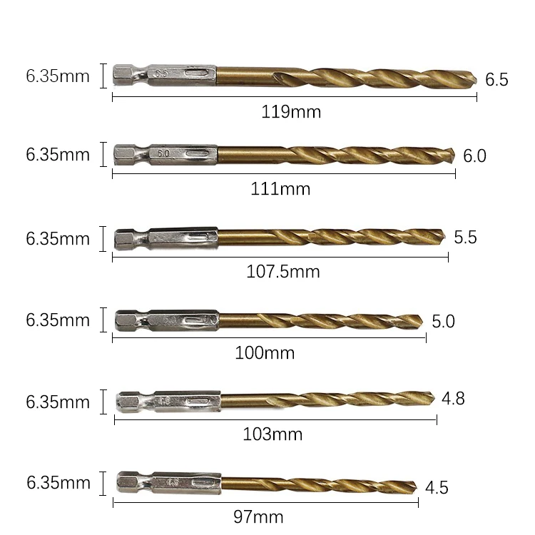 Geoeon 13 шт. HSS сверла набор 1/4 шестигранным хвостовиком Сверло по металлу 1,5 мм-6,5 мм деревообрабатывающий электрический сверлильный инструмент комплект A91