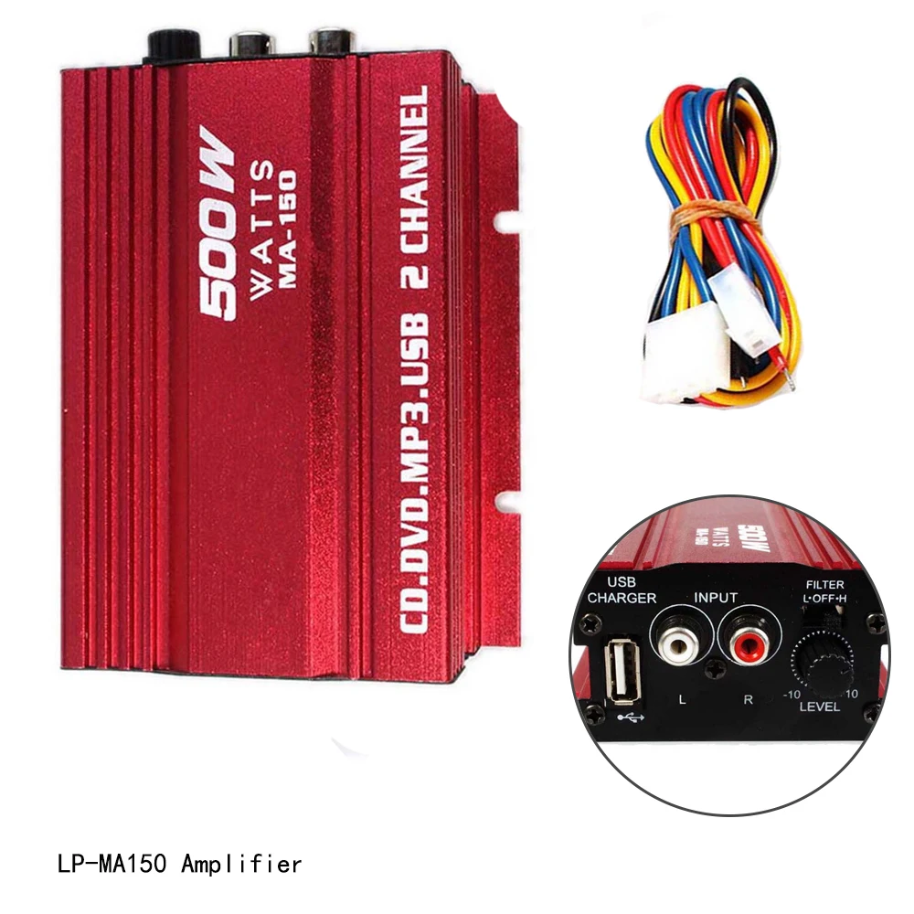 

RCA LP-MA150 Amplifier Hi-Fi Low Distortion 12V Mini Car Audio Speaker 65W Amp Radio Stereo Connection Red Digital MP3