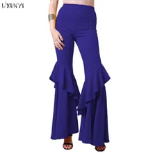 

LXUNYI Hot Sale Flare Pants For Women Formal Women's Fashion High Waist Slim Ruffle Pants For Ladies Solid Elegant Trousers