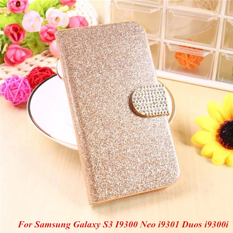 

Fashion Bling Glitter Luxury Flip Wallet Case For Samsung Galaxy S3 I9300 Neo i9301 Duos i9300i Phone Bag Case