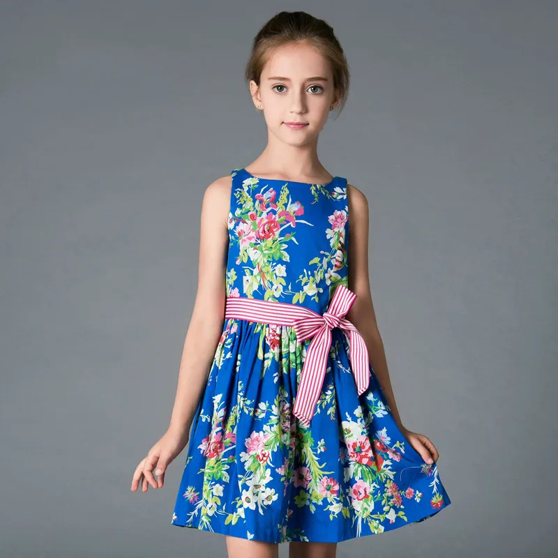 

European and American children's wear, summer cotton, printed cotton sleeveless vest, girl's dress, children's princess dress.
