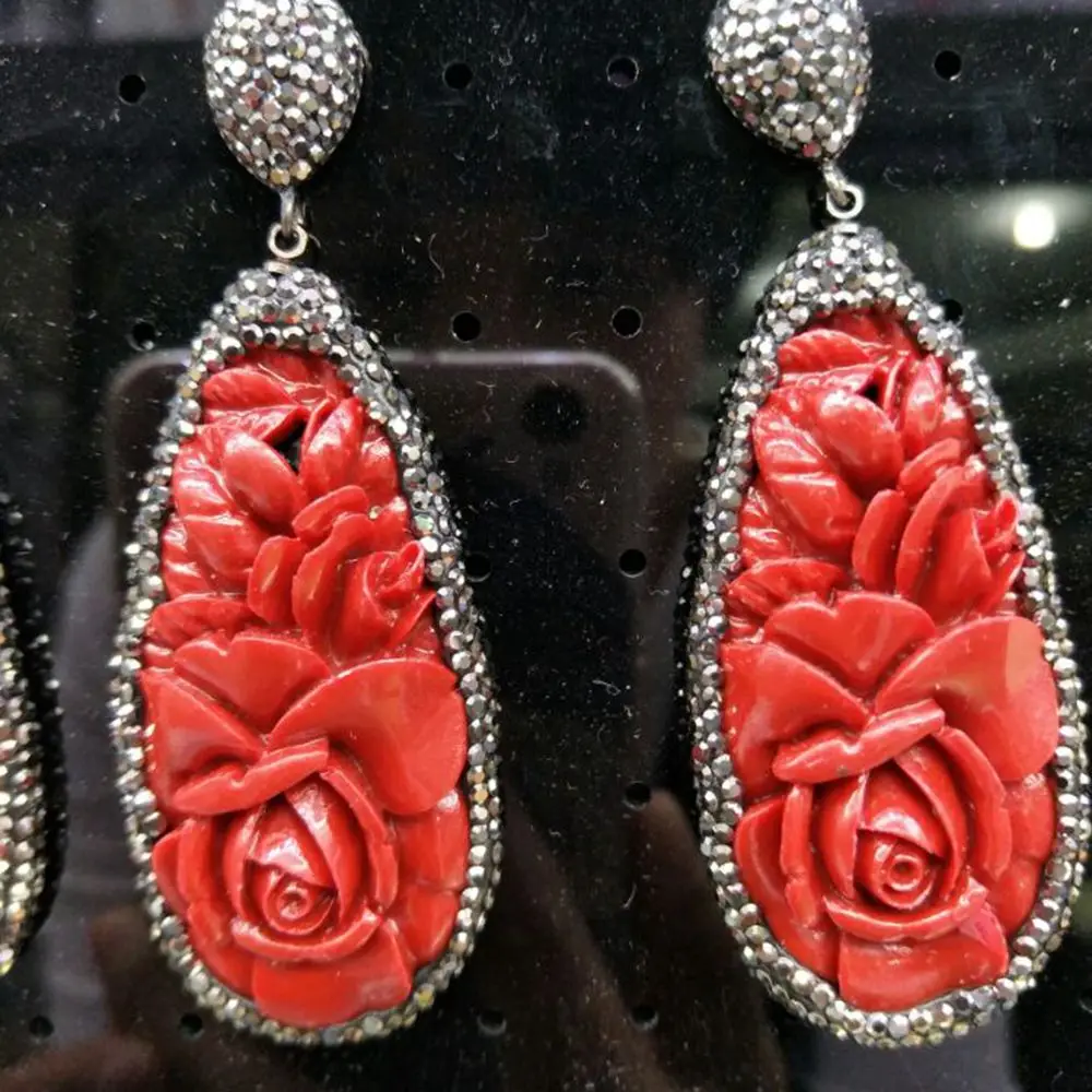 

5Pairs/Lot Powder Flower Dangle Earrings for Women Vintage Drop Earrings with Black Rhinestone Woman Party Jewelry Earring Gift
