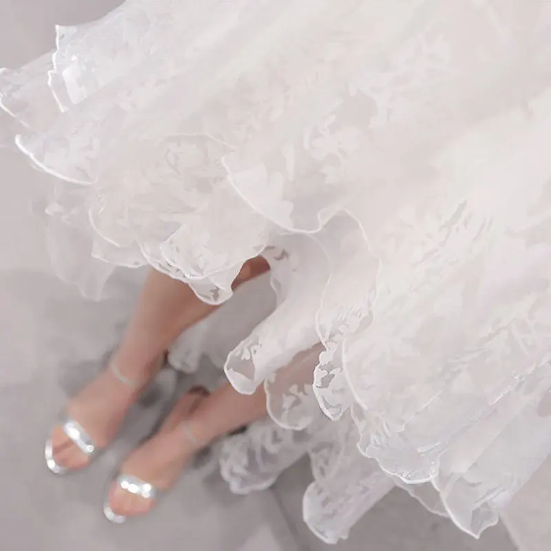 Женское Белое Бальное Платье Vestidos, кружевное платье без рукавов для подружки невесты, платья для вечеринок, асимметричное летнее платье