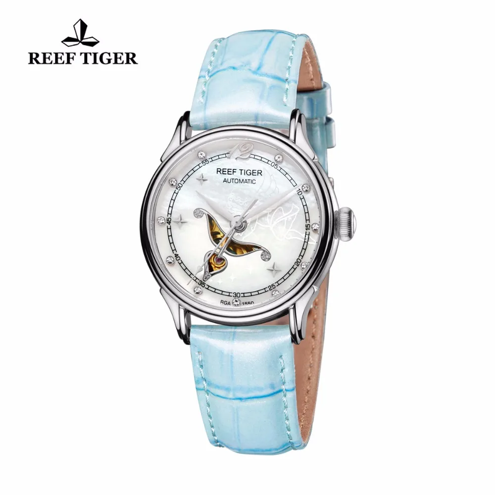 US $187.20 Reef Tiger Fashion and Elegant Steel Watch For Ladies Diamonds White MOP Dial Automatic Wrist Watches RGA1550