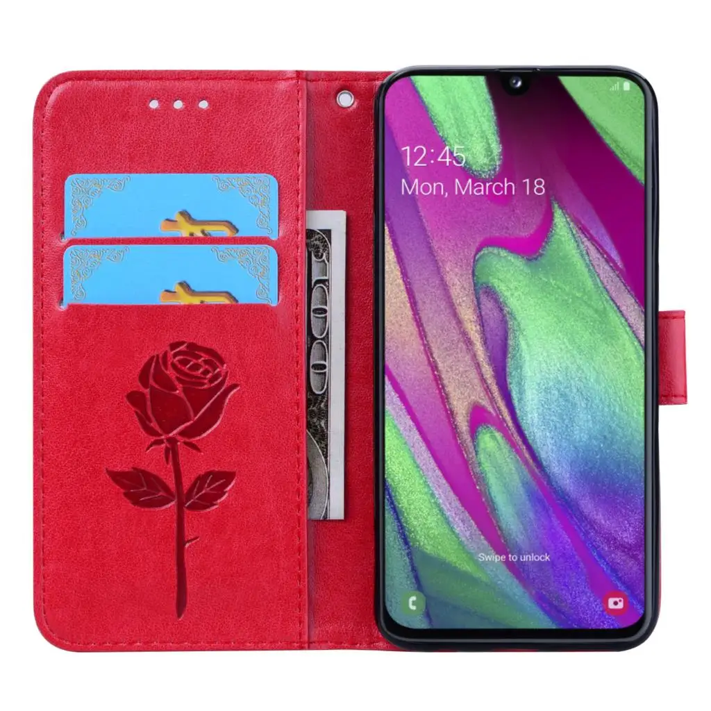 cheap Magnetic Flip Case For Samsung Galaxy A40 A 40 Case Cover Leather Wallet Card Holder Bookcase High Quality Retro Plain Shell
