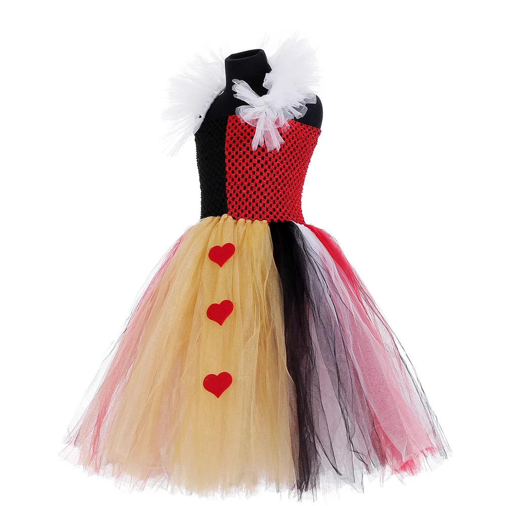 Queen of Hearts Halloween Costumes for Teens Summer Dresses Alice in Wonderland Pattern Kids Masquerade Dresses Girls Tutu Dress (3)