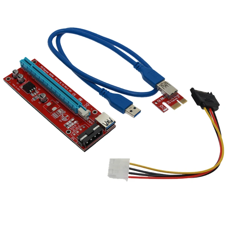 PCIE Riser Card USB 3,0 PCI Express Card 1x to 16x кабель для передачи данных SATA to 4Pin IDE источник питания для майнинга BTC