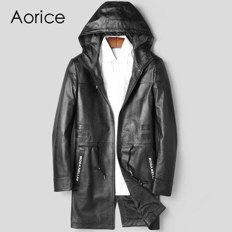

Aorice MT8102 2020 men's genuine leather jacket business casual men's jacket hooded long-sleeved windproof Men's coat