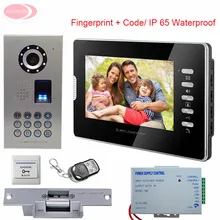 Video Door Phone 7inches Colors Video intercoms IP65 Waterproof Fingerprint System Unit Night Vision Home Intercom+Electric Lock