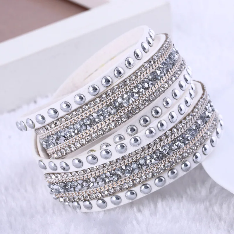 

1 pc/lot 2018 New Arrival Fashion Jewelry Colorful Stone 6 Layer Rhinestone Charm Bracelet&bangle Leather Bracelet For Women1666