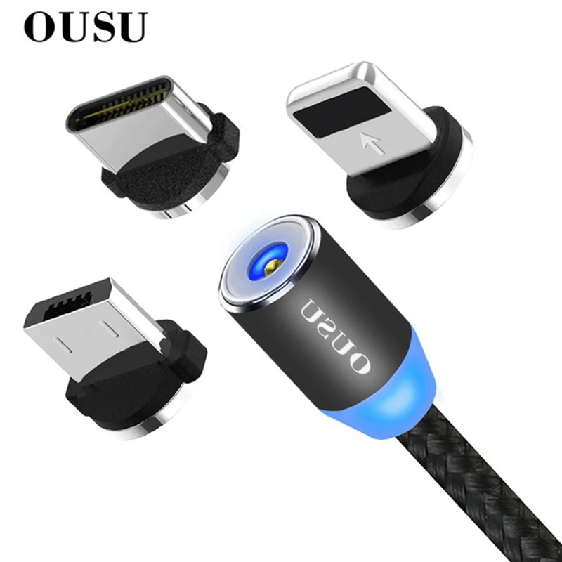OUSU 2.4A кабель для быстрой зарядки Магнитный iphone xr 7 xs кабеля Lightning Type C Micro USB