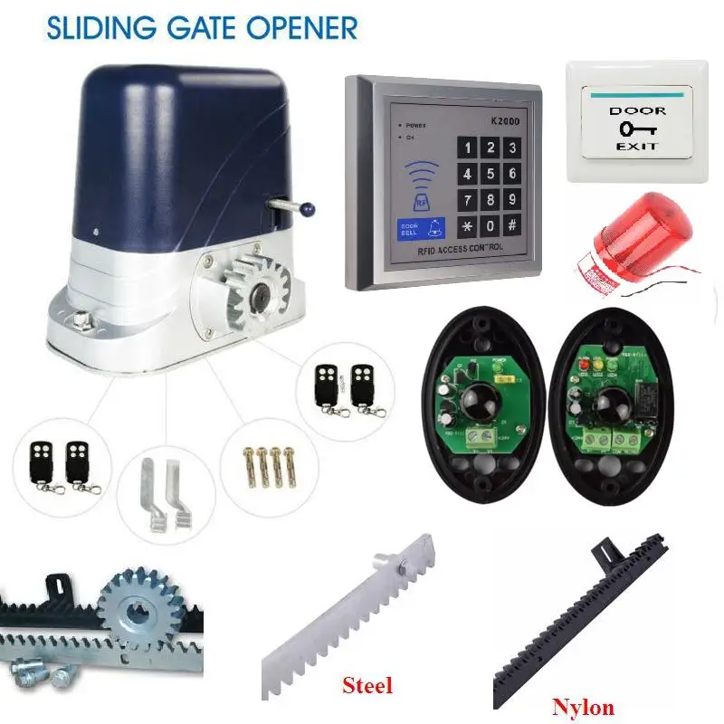 

24VDC 240V 110V electrical automatic sliding gate door opener motor operator 800kg 4 keyfobs 4m/5m racks 1 keypad 1 lamp 1sensor