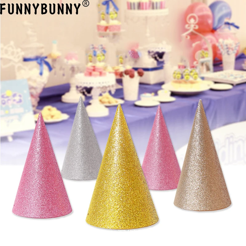 

FUNNYBUNNY 12PCS Glitter Cone Party Hats Birthday Hats for Kids and Adults Party Decor Princess Decorations Birthday