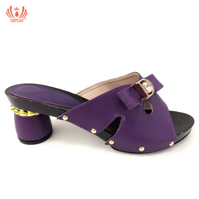 

2019 Purple Color Women African Wedding Shoes High Quality Elegant Italian Women Shoes with Stone Low Heels Women for Parties