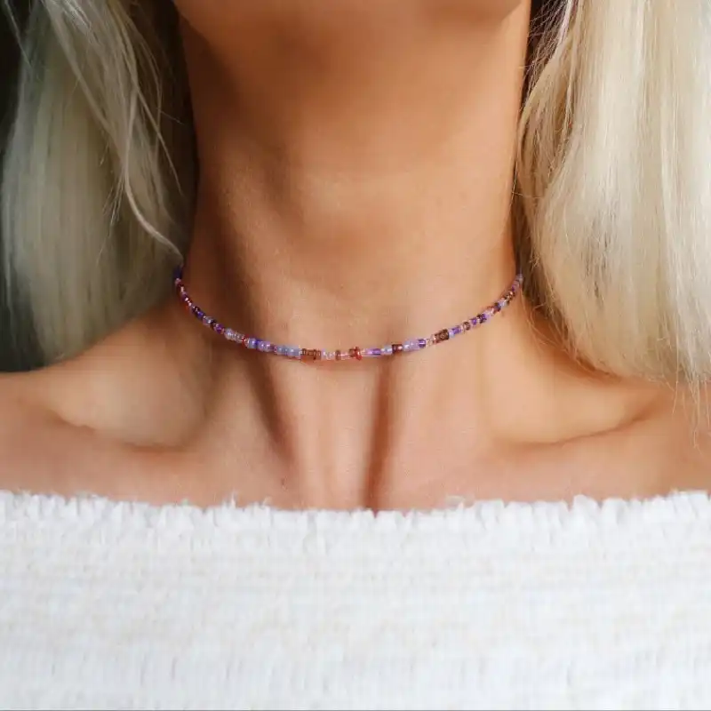 Vintage Layer Necklace Boho Necklace Purple Necklace Simple Necklace Seed Bead Necklace Hippy Jewelry Lady Necklaces Beaded Necklace