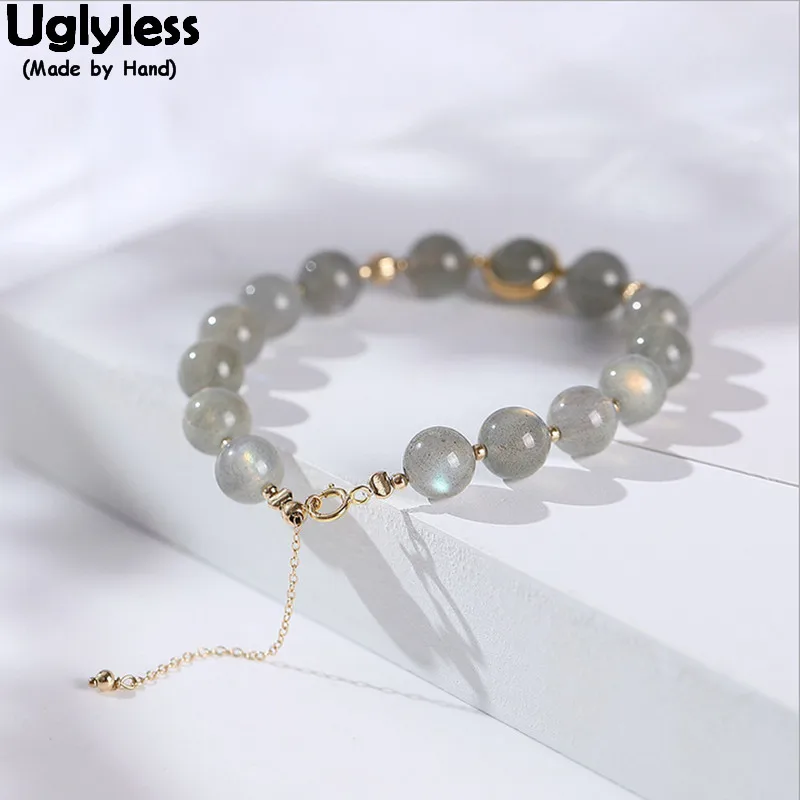 Uglyless Luxury 14K Gold Gemstones Beads Bracelets for Women Fluorite Balls Beading Bracelet Adjustable Fine Jewelry Moonstones