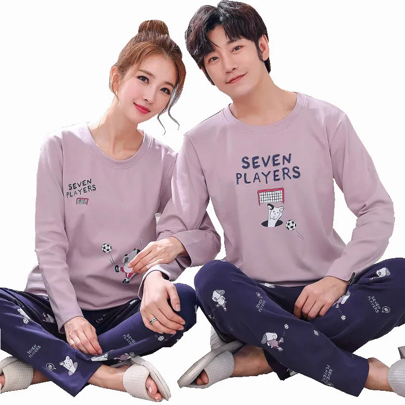 Пижамный комплект для влюбленных, хлопковые пижамы для мужчин и женщин в Корейском стиле, удобная домашняя одежда для отдыха