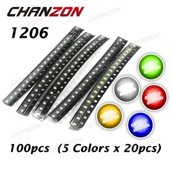 CHANZON 100pcs (5 colors x 20pcs) LED Kit 1206 (3216) SMD Red Blue Green White Yellow Assorted Set LED Light Emitting Diode Lamp