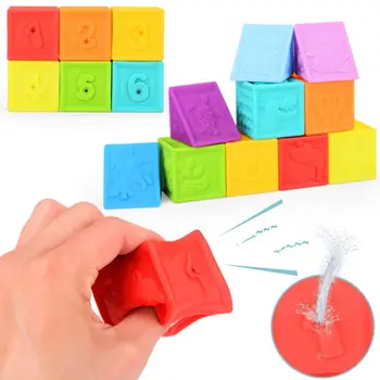 

Baby Soft Rubber Building Blocks Toys Naissance Silicone Educational 3D Embossed Hanging Ball Baby Teethers Squeeze Bath Toys