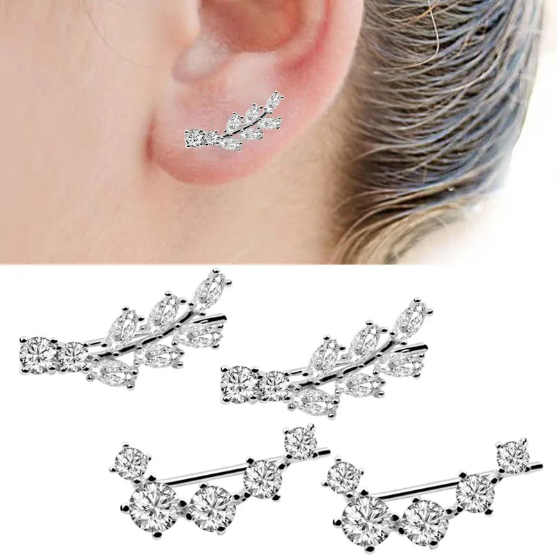 

2PCS Fashion High Quality Crystal Clip Earrings Elegant Leaves Long Earrings Stainless Steel Jewelry For Women Earring Clips