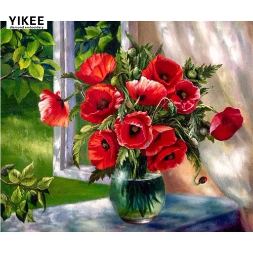 b033 YIKEE Алмазная мозаичная картина цветы, алмазная вышивка, алмазная живопись полный квадратный цветок - Цвет: b033