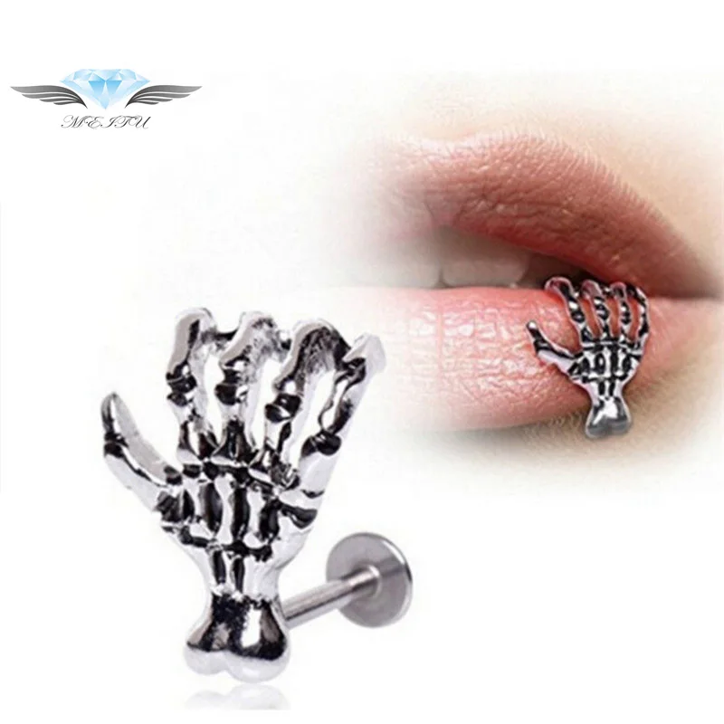 

2019 hot-sale products Amazon sells stainless steel piercing jewelry for skull, skull, hand, bone, lip and ear nails BPJ-15
