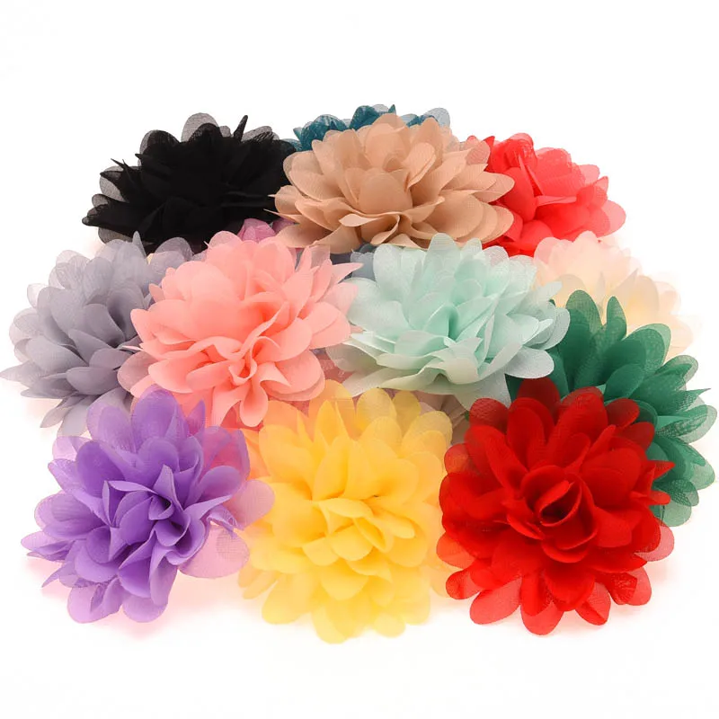 

16PCS Chiffon Flowers High Quality Rosette Flowers DIY Flower Bouquet Newborn Hair Accessories No Hair Clips