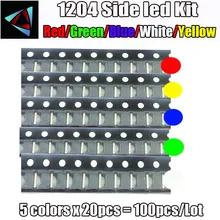 100 шт./лот 1204 1206 боковой SMD светодиодный светильник комплект светодиодный посылка красный, белый, зеленый, голубой, желтый 1204 светодиодный