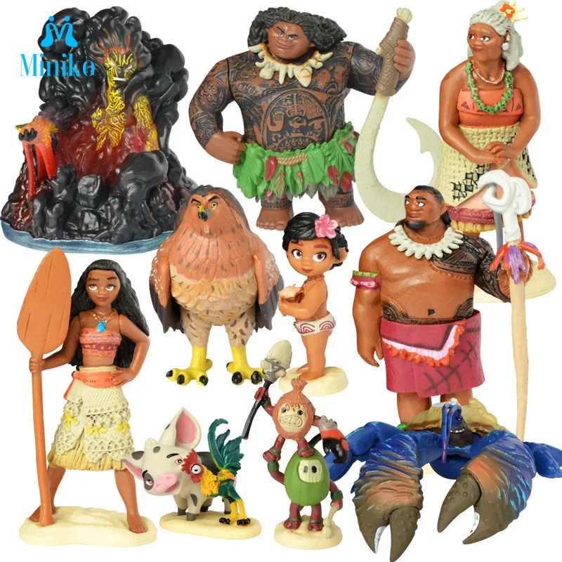 

10pcs/set Cartoon Moana Princess Legend Vaiana Maui Chief Tui Tala Heihei Pua Action Figure Decor Toys For Kids Birthday Gift