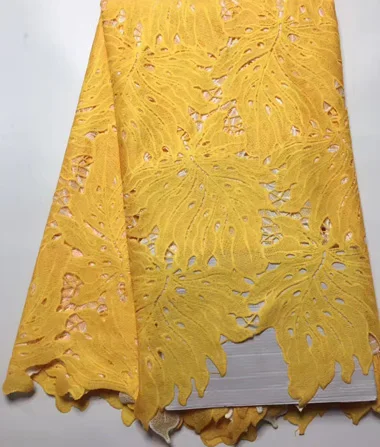 

African Lace Hot Sell Mesh 2019 New Arrival Plain Yellow Color african cord Lace /guipure lace Fabrics High Quality EYL679