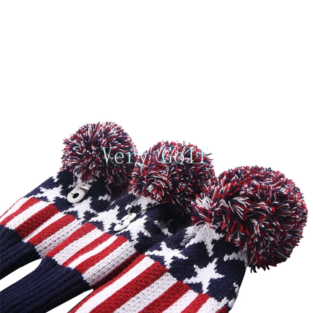 Pom Гольф Клуб Headcovers Шерсть вязать гольф водителя Fairway1#3#5# 460cc звезды и полосы чехол для G25 R15 головных уборов 3 шт./компл