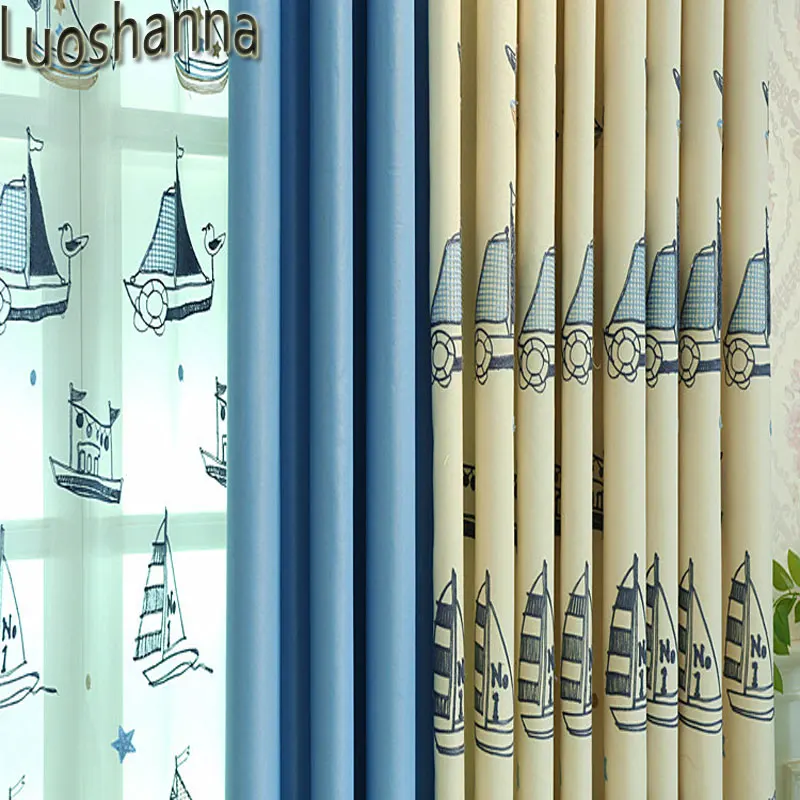 Luoshanna Sailboat Curtains Children Embroidered Voile Curtains For
