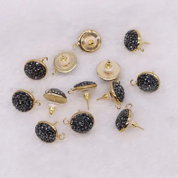 

10 pairs Round stud earrings jewelry finding BIG 14 mmBLACK beads handcrafted gems stone fashion jewelry finding studs 2851