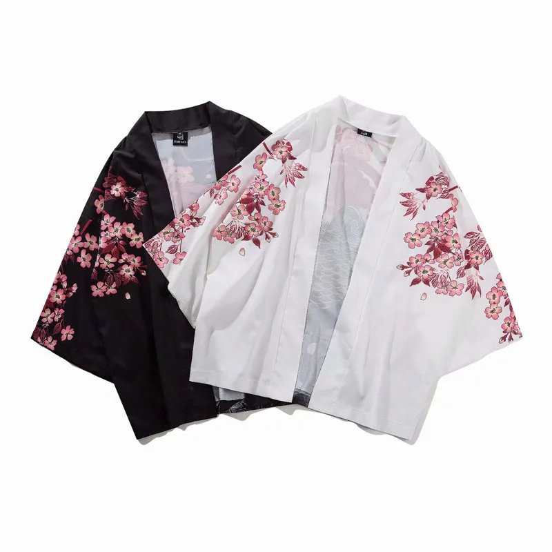 Bebovisi Япония укийо-е кои принтованное кимоно уличная одежда Harajuku Стиль Верхняя одежда Повседневный Халат пальто мужские кардиганы куртки