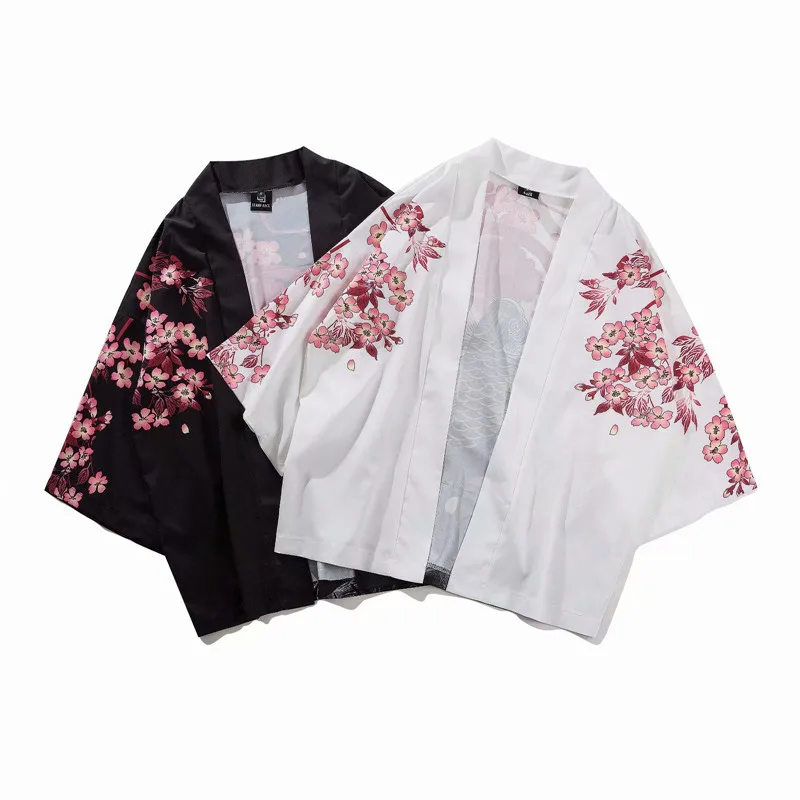 Bebovizi Japan Ukiyo-e Koi Printed Kimono 2019 Streetwear Harajuku Style Outwear Casual Robe Coats Men Cardigan Jackets