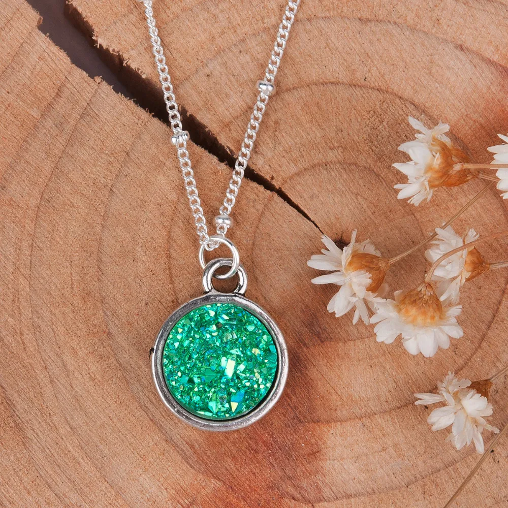 DoreenBeads Resin Drusy Necklace Link Curb Chain Antique silver color