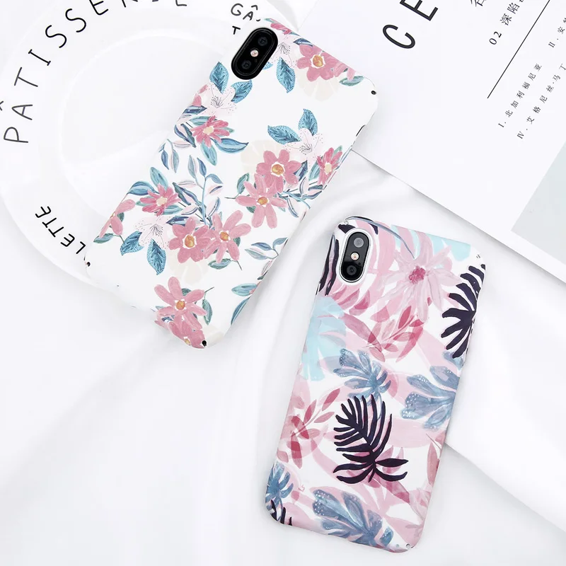 USLION Candy Color Leaf Case For iPhone XR XS MAX X Green Cactus Flower Phone Cases For iPhone 8 7 6 6S Plus Hard PC Full Cover