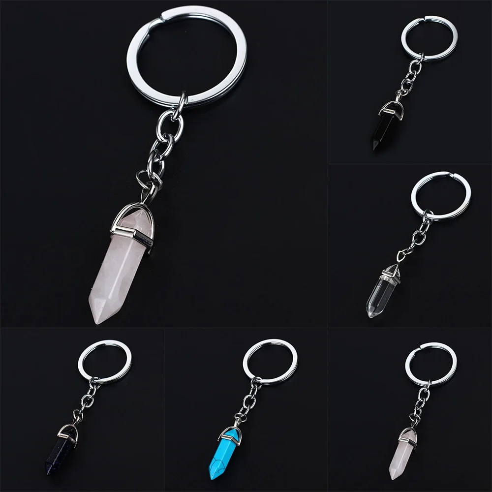 

Healing Nature Stone Keyring Quartz Charm Bullet Pendant Women Men Keychain Family Friends Key Chain Ring Jewelry